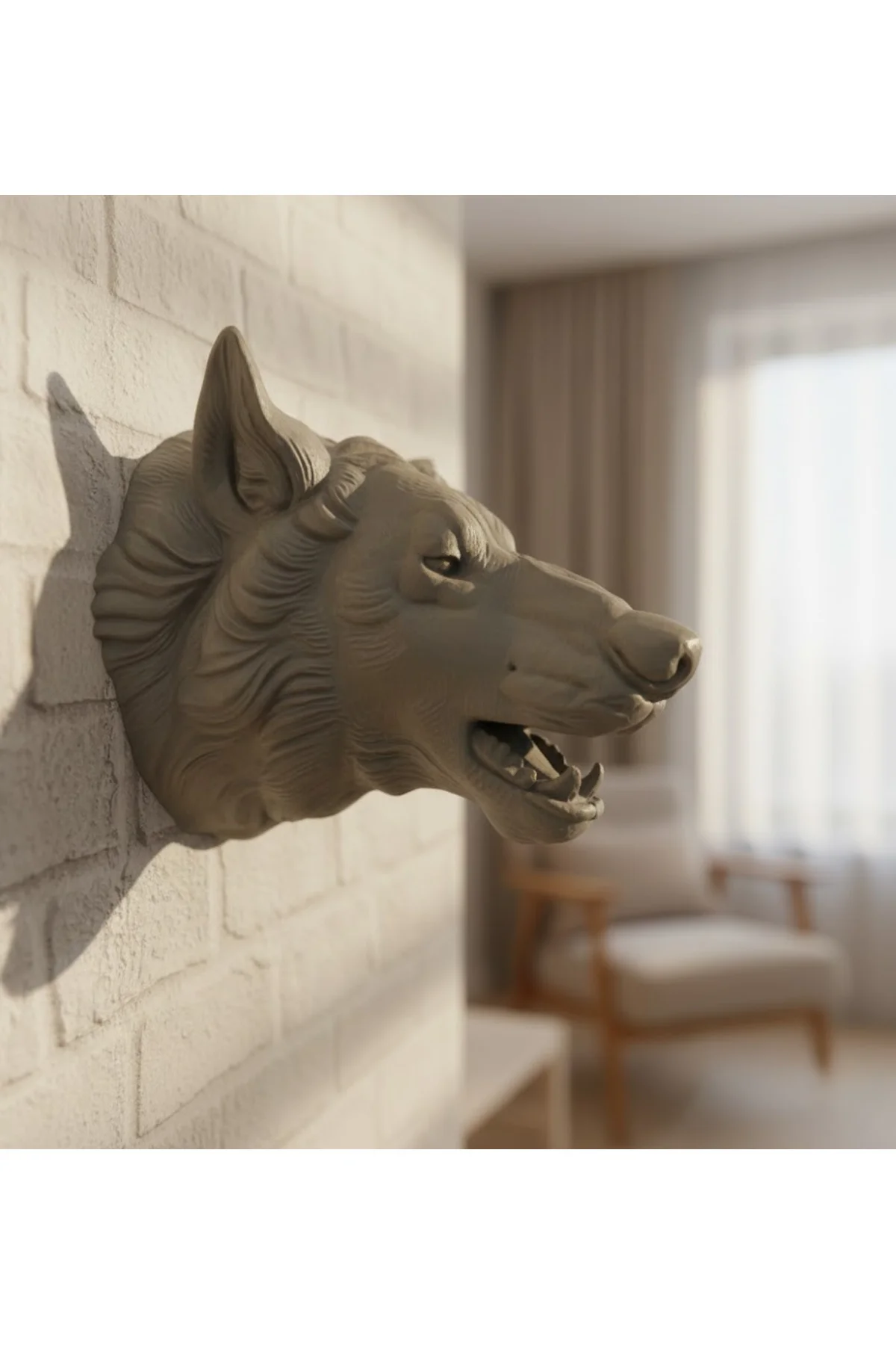 Gri Kurt Duvar Biblosu Güçlü Detaylı Dekoratif Tasarım 25X19 Cm