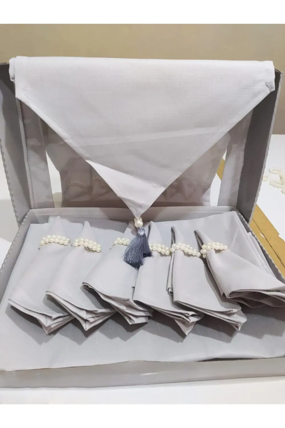 Gri Masa Örtüsü Takımı Yemek Sunum Seti