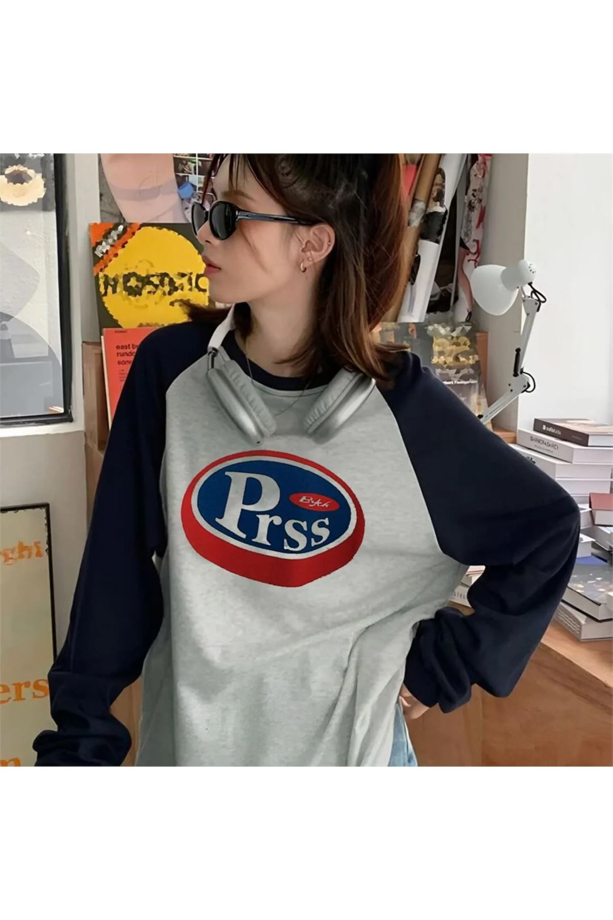 Gri Melanj Raglan Vintage PRSS (Unisex) Uzun Kollu Sweatshirt