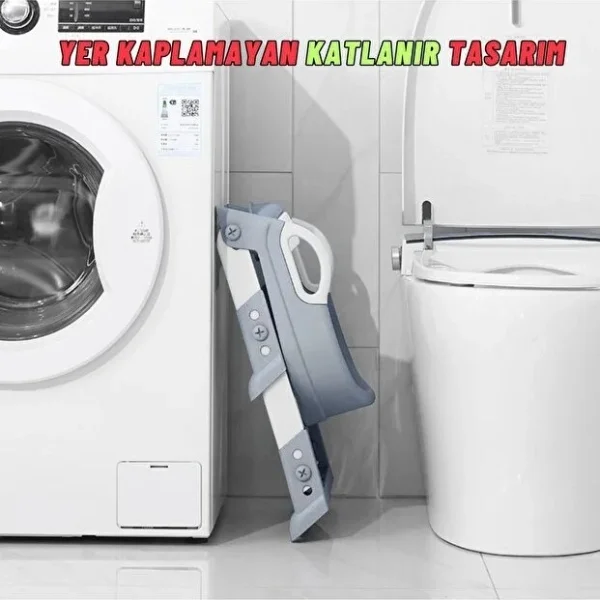 Gri Merdivenli Çocuk Klozet Tuvalet Eğitimi Aparatı