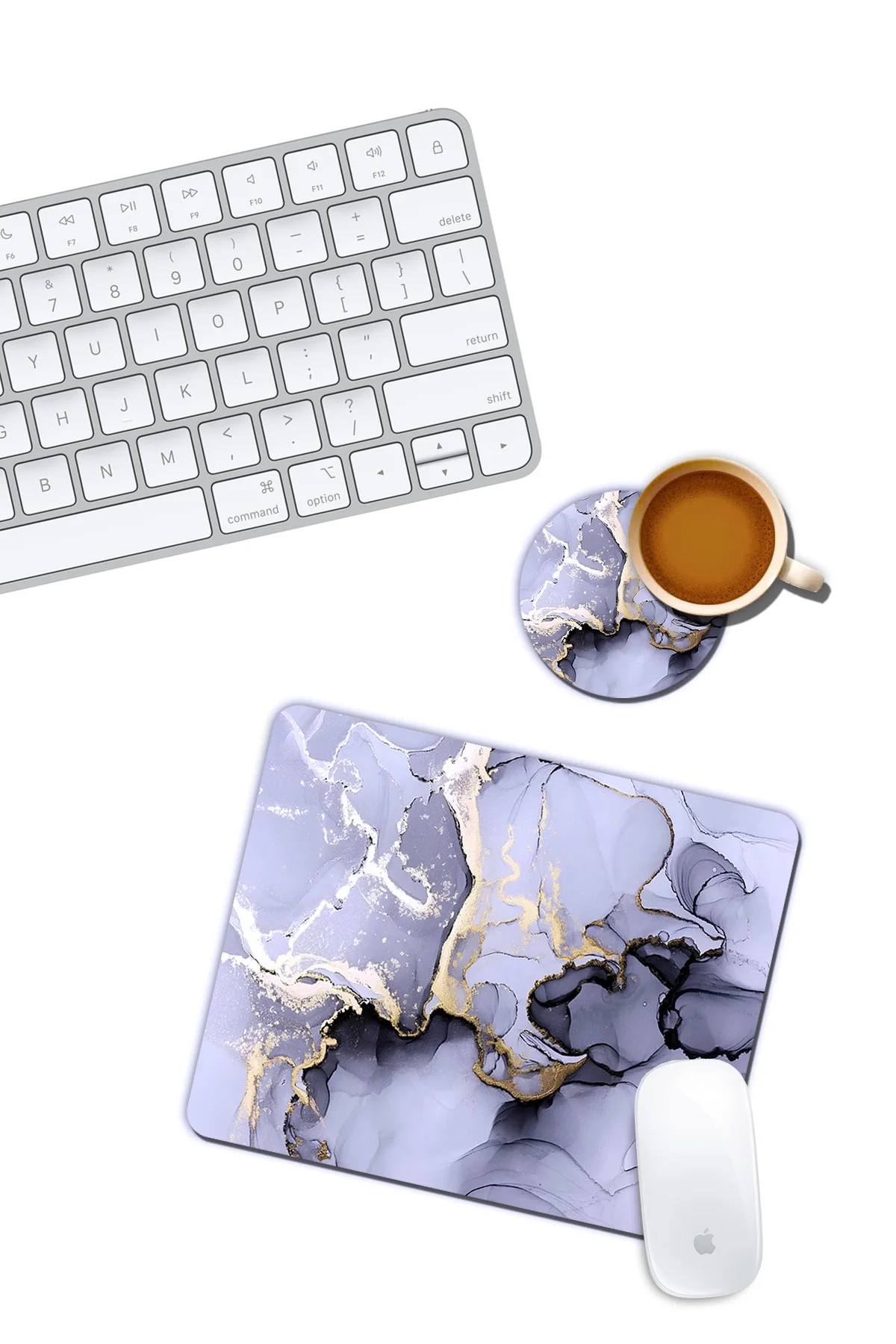 Gri Mermer Desenli Mouse Pad ve Bardak Altığı Set