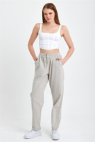 Gri Renk Kadın Yazlık Keten Karışımı Relaxed Pantolon - GRİ