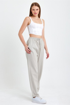 Gri Renk Kadın Yazlık Keten Karışımı Relaxed Pantolon - GRİ