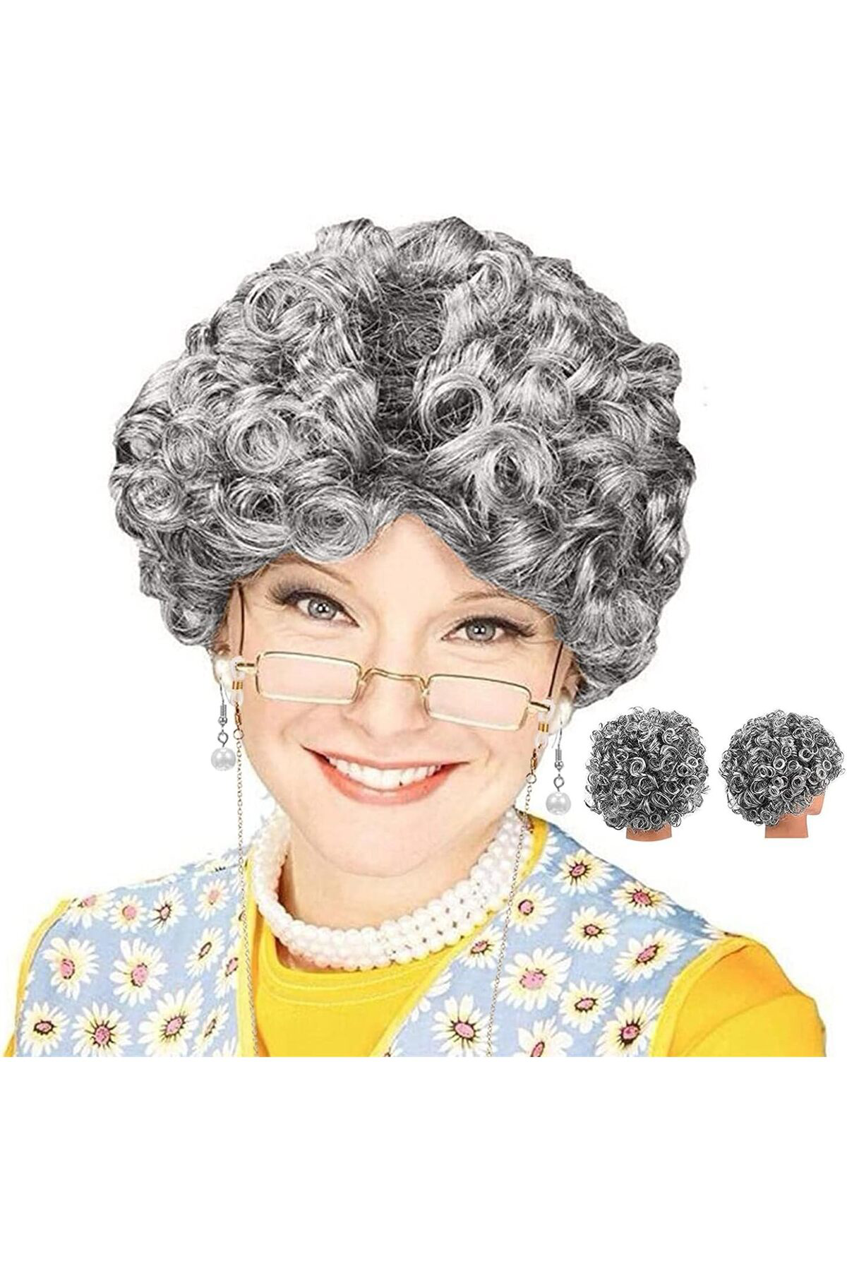 Ok Aksesuar Gri Renk Kıvırcık Yaşlı Peruk Büyükanne Peruğu Astarlı Bonus Go50