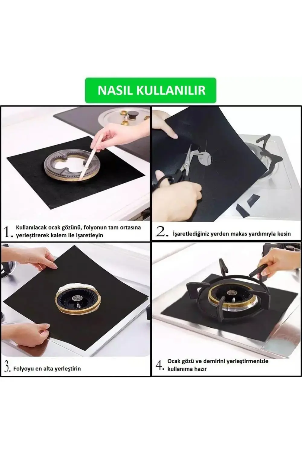 Gri Renk Ocak Koruyucu Folyo Yanmaz Yapışmaz Yıkanabilir 4 Adet