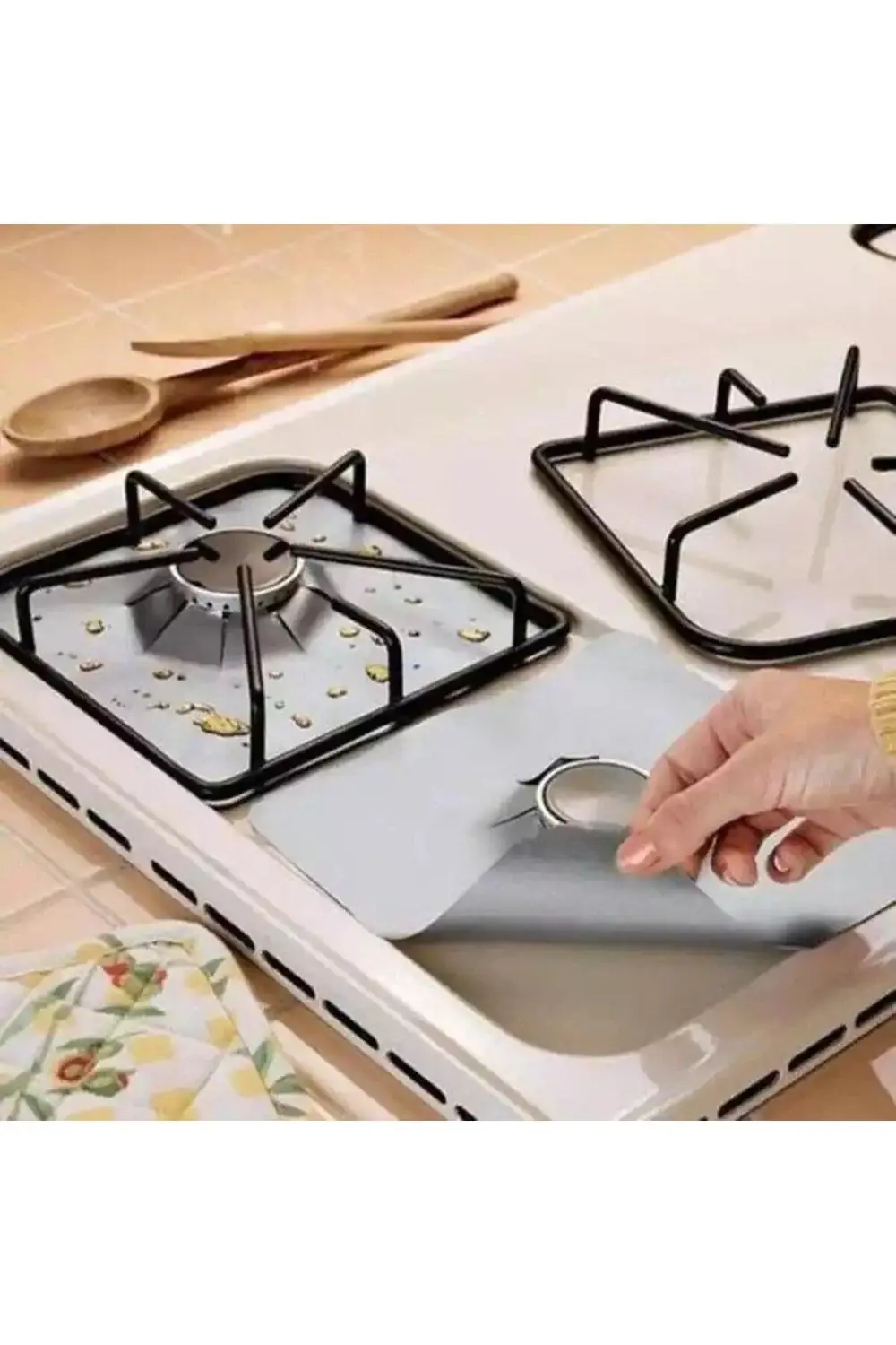 Gri Renk Ocak Koruyucu Folyo Yanmaz Yapışmaz Yıkanabilir 4 Adet