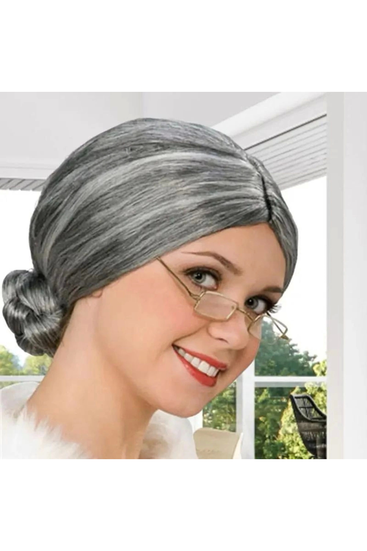 Mr Rzn Store  Gri Renk Yaşlı Peruğu Takma Saç Büyükanne Peruğu Yetişkin Çocuk U