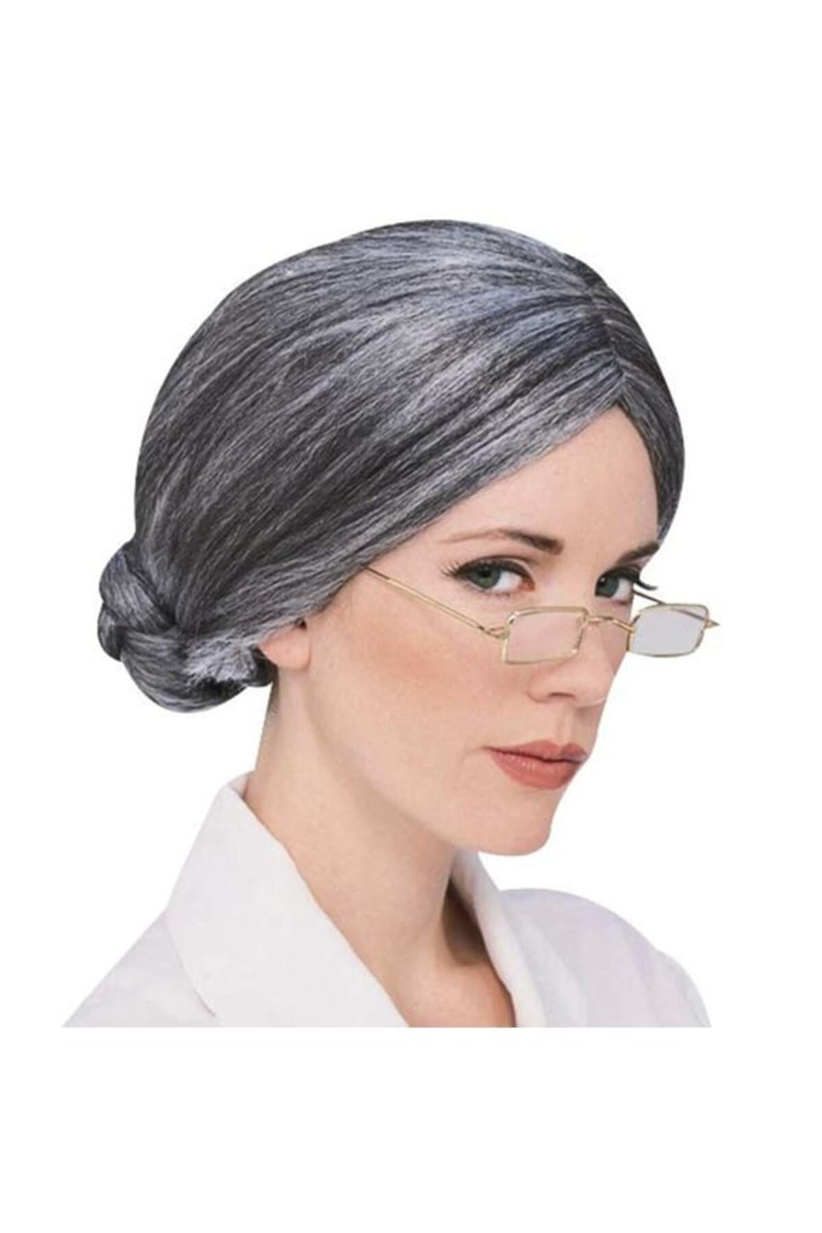 Ok Aksesuar Gri Renk Yaşlı Peruğu Takma Saç Büyükanne Peruğu Yetişkin Çocuk U