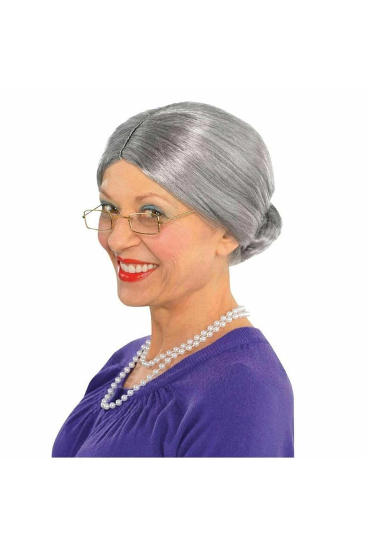 Ok Aksesuar Gri Renk Yaşlı Peruğu Takma Saç Büyükanne Peruğu Yetişkin Çocuk U