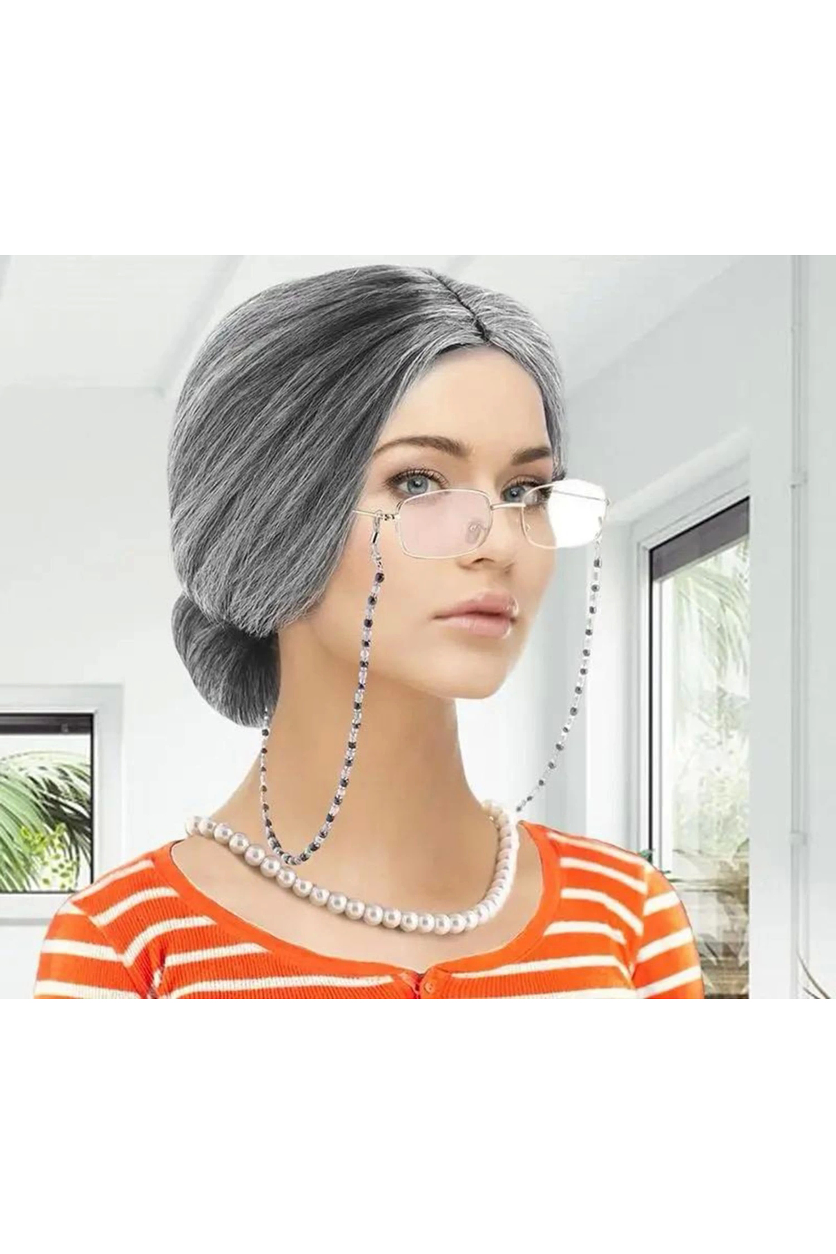 Mr Rzn Store  Gri Renk Yaşlı Peruğu Takma Saç Büyükanne Peruğu Yetişkin Çocuk U