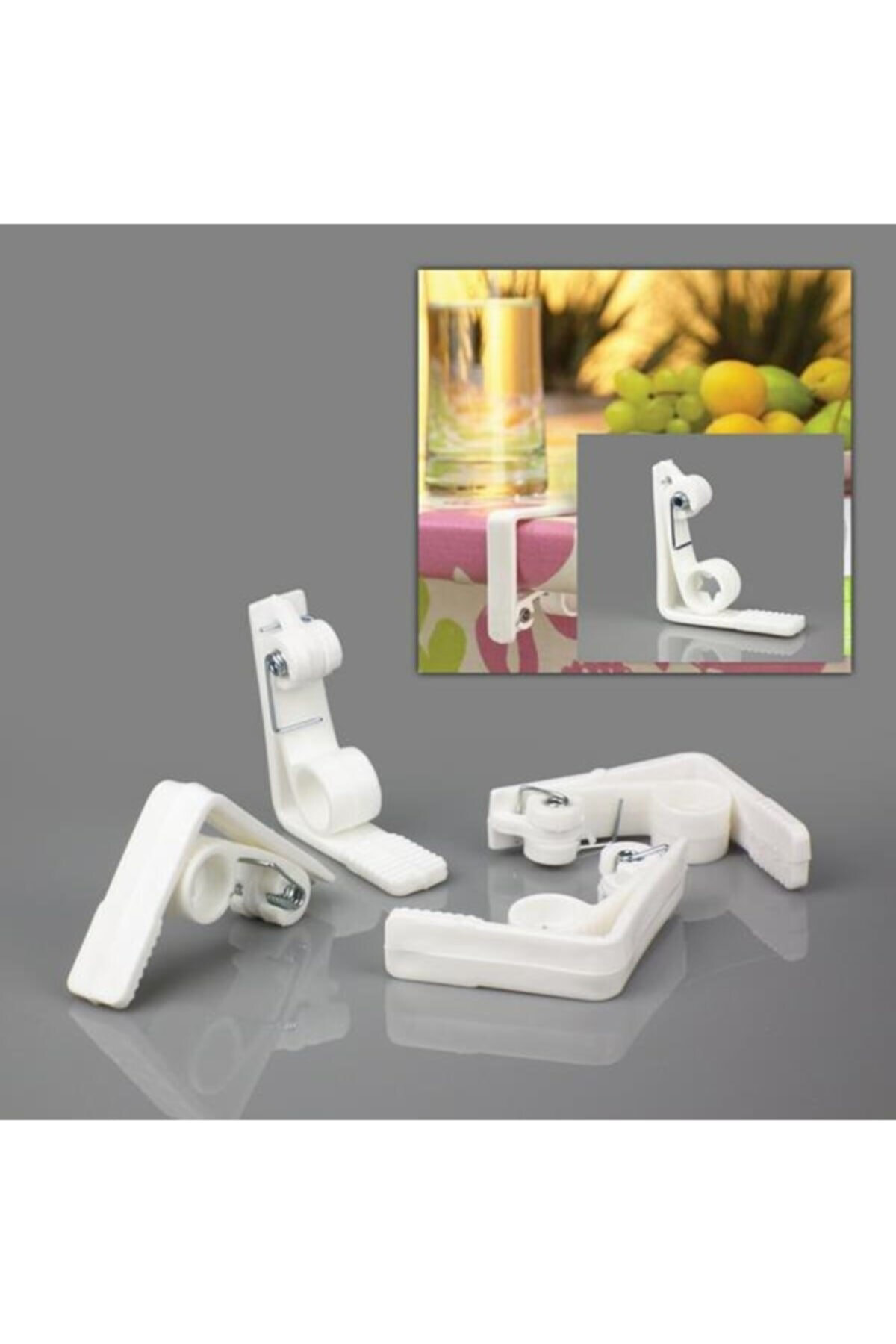 For Prime Gri Renkli 8 Adet Yayli Masa Örtüsü Mandali, Plastik Rüzgar Klips