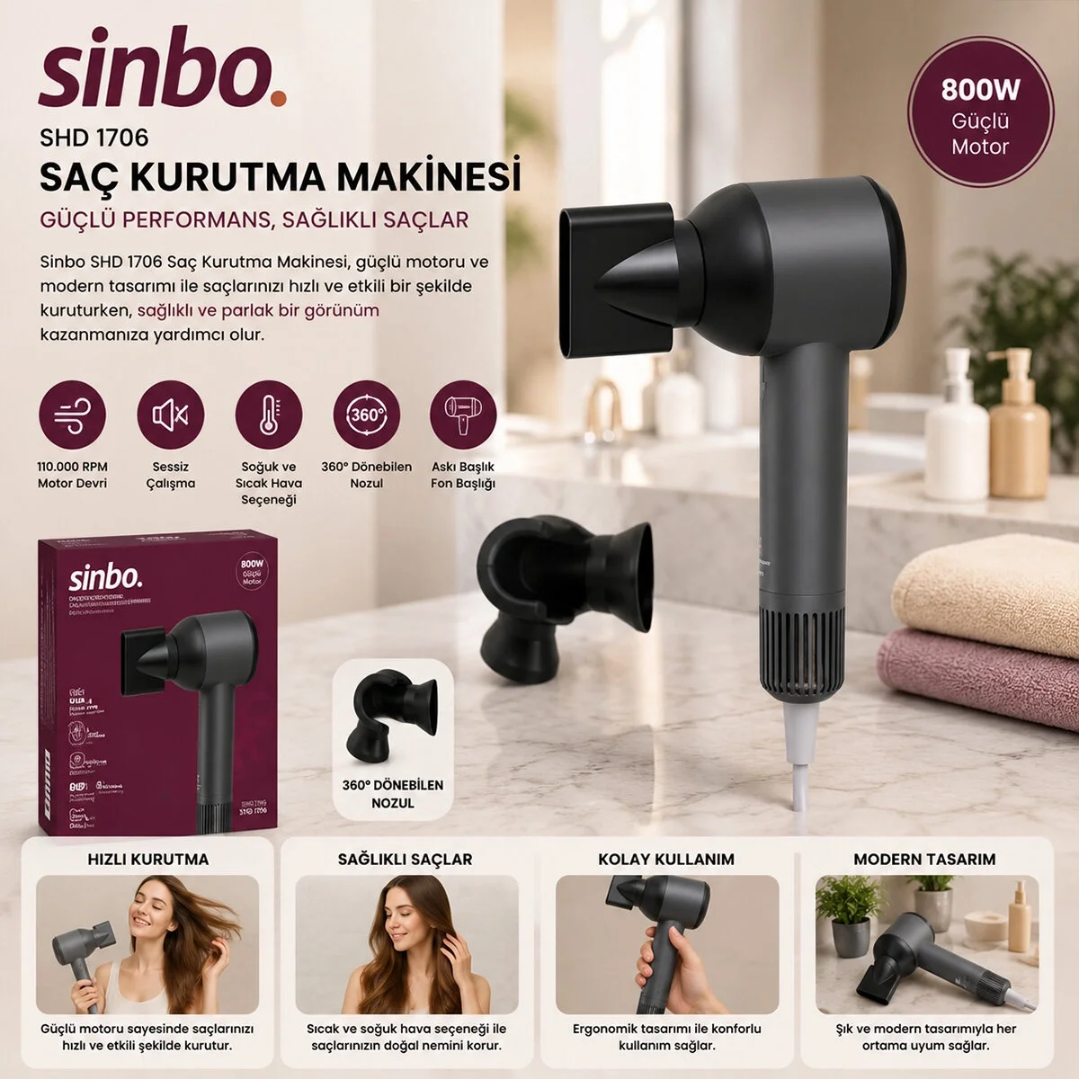 Gri Saç Kurutma Makinesi 110.000 Rpm Sessiz Çalışma - 3 Hız - Sıcaklık Ayar Shd-1755 Bx40 Gri Saç Kurutma Makinesi 110.000 Rpm Sessiz Çalışma - 3 Hız - Sıcaklık Ayar Shd-1755 Bx40