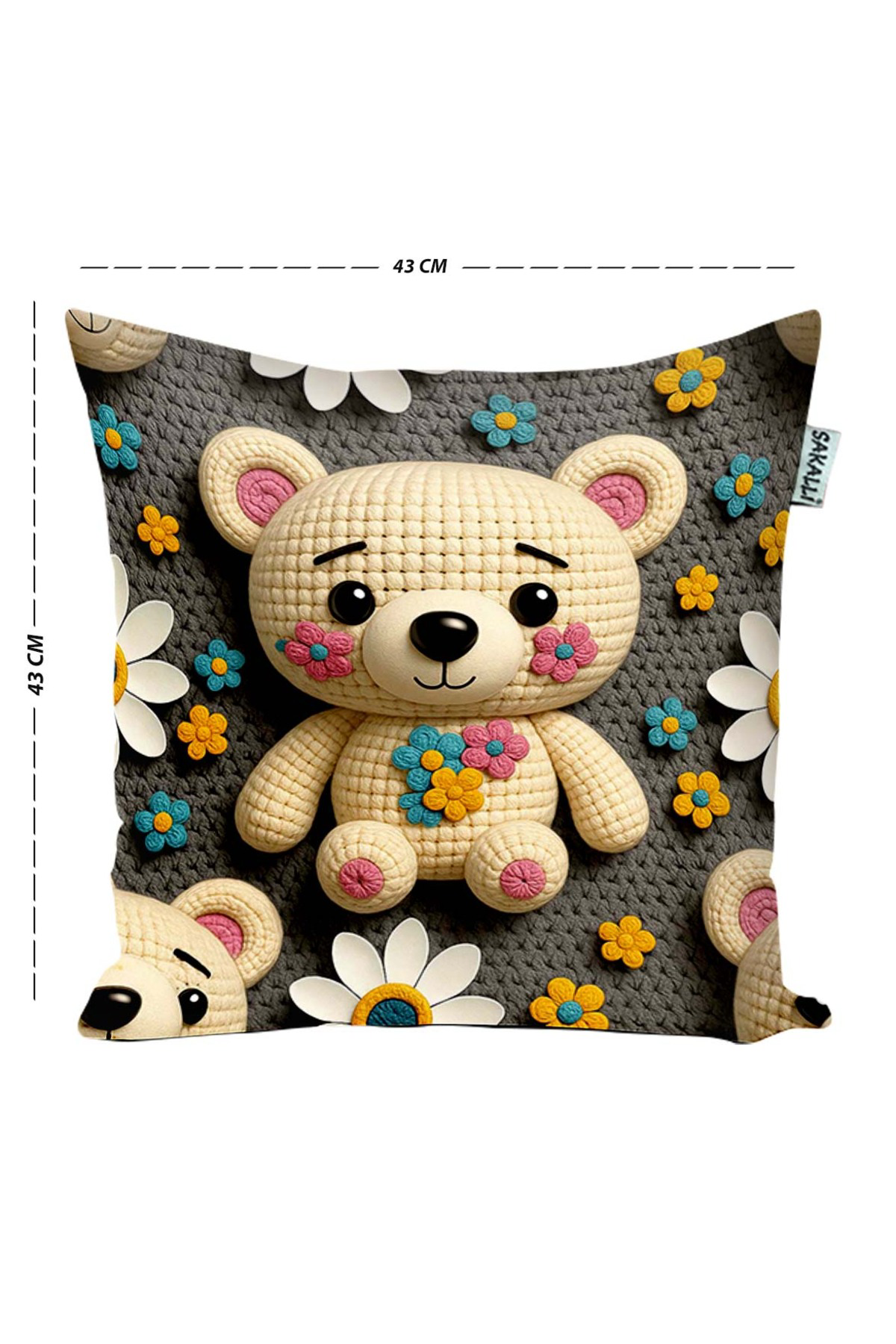 Gri Sevimli Ayıcık Çocuk Odası Temalı Dijital Baskılı Dekoratif 2