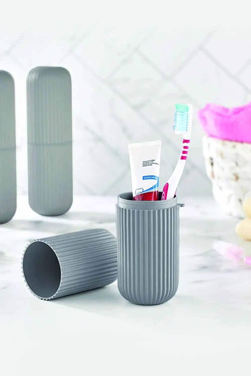 Gri Seyahat Tipi Diş Fırçası & Aksesuar Kutusu & Çok Amaçlı Sakla
