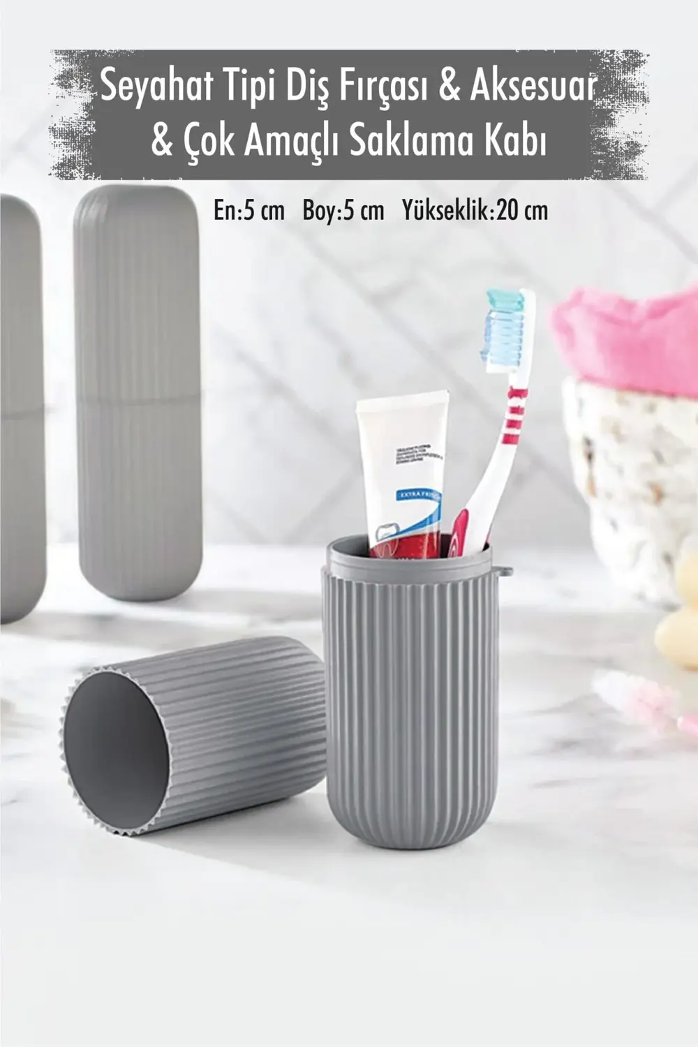 Gri Seyahat Tipi Diş Fırçası & Aksesuar Kutusu & Çok Amaçlı Sakla