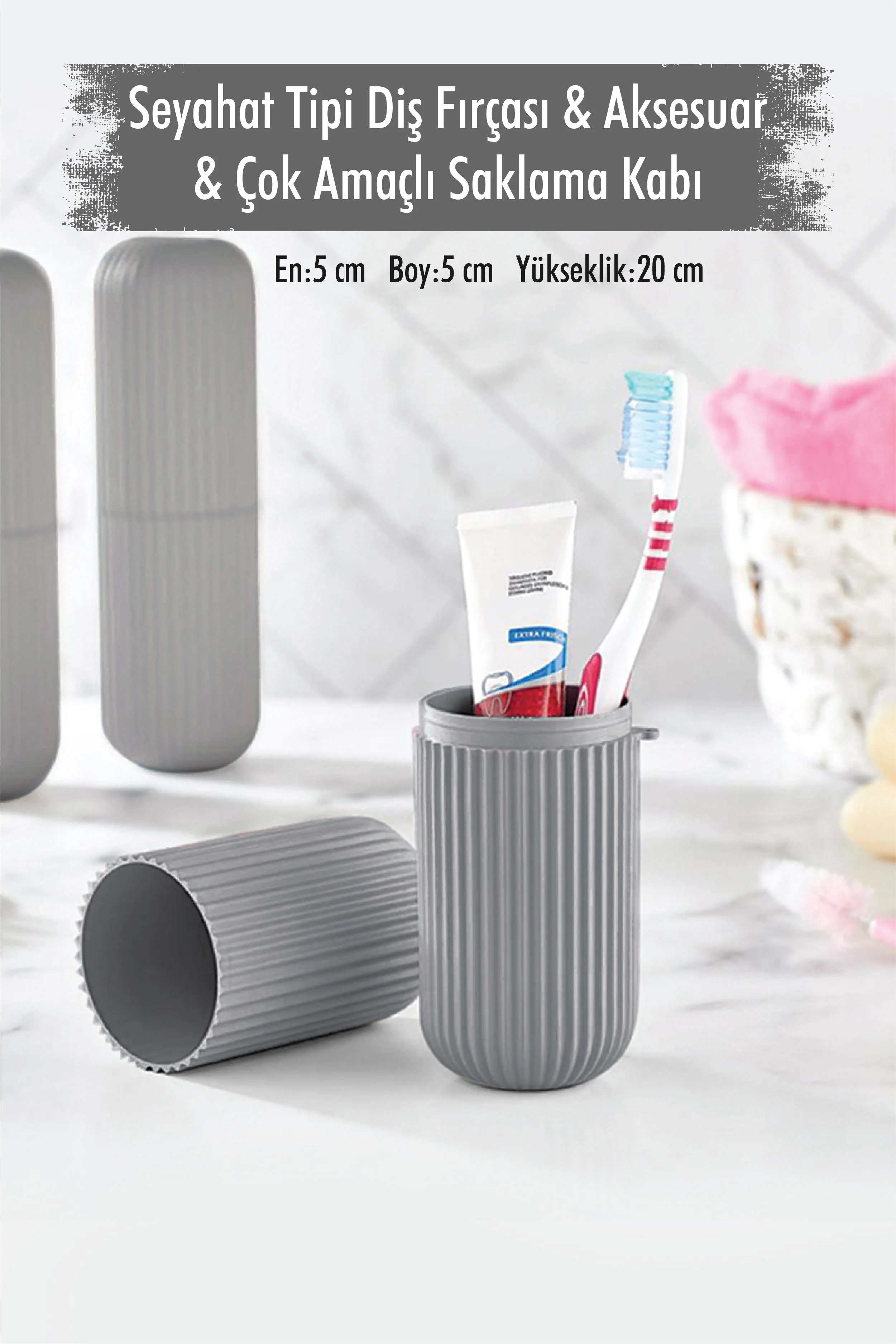 Gri Seyahat Tipi Diş Fırçası & Aksesuar Kutusu & Çok Amaçlı Saklama Kabı Gri Seyahat Tipi Diş Fırçası & Aksesuar Kutusu & Çok Amaçlı Saklama Kabı