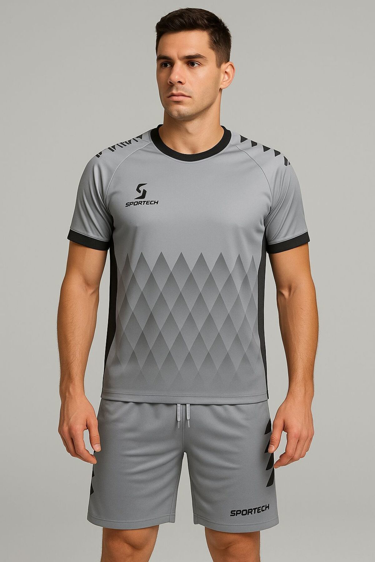 Sportech Gri-Siyah Forma Takımı (İsim Ve Numara Yazılır) K0174-M