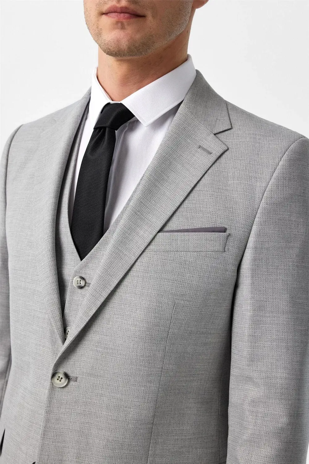 Gri Slim Desenli Mono Yaka 6 Drop Yelekli Takım Elbise