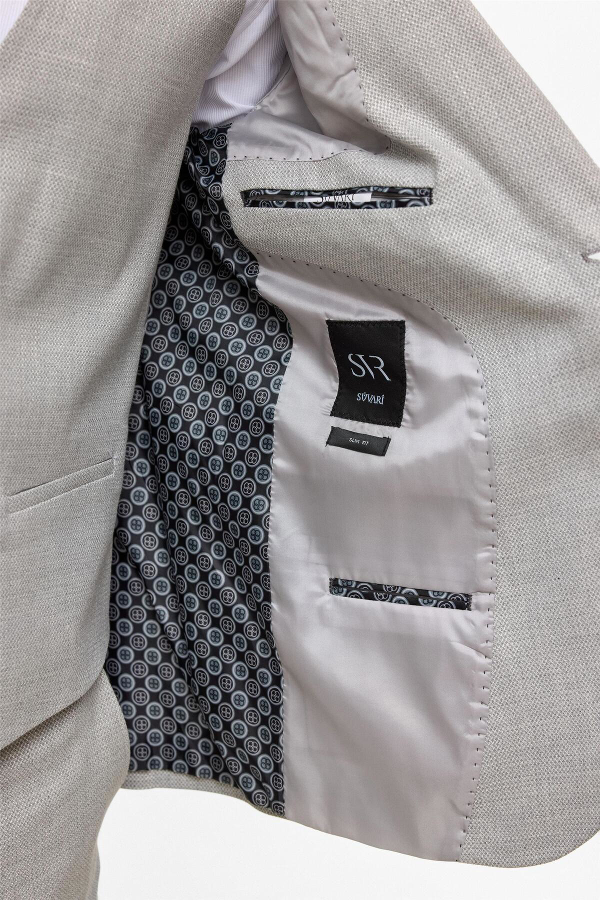 Süvari Gri Slim Desenli Sivri Yaka 6 Drop Yelekli Takım Elbise