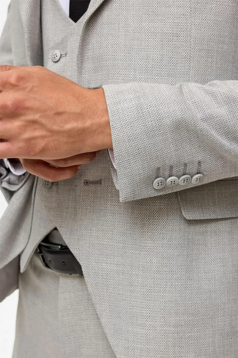 Gri Slim Desenli Sivri Yaka 6 Drop Yelekli Takım Elbise