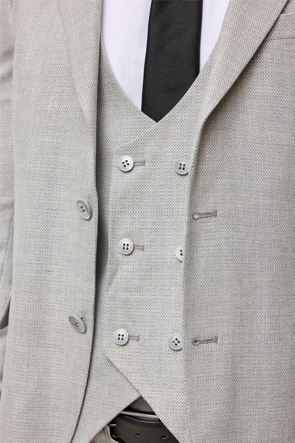 Gri Slim Desenli Sivri Yaka 6 Drop Yelekli Takım Elbise