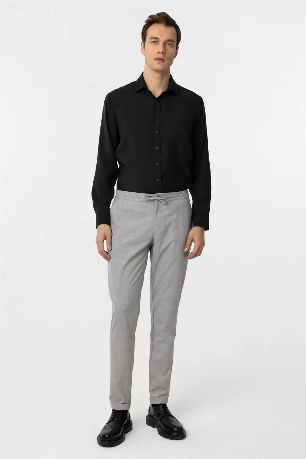 Gri Slim Düz Jogger Pantolon