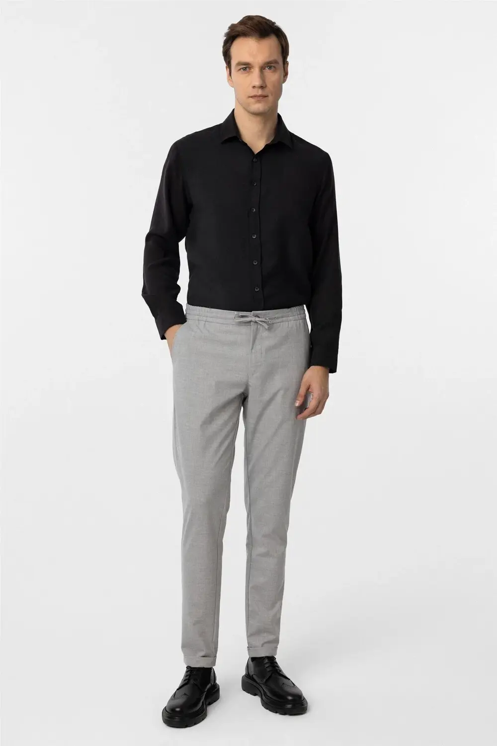 Gri Slim Düz Jogger Pantolon