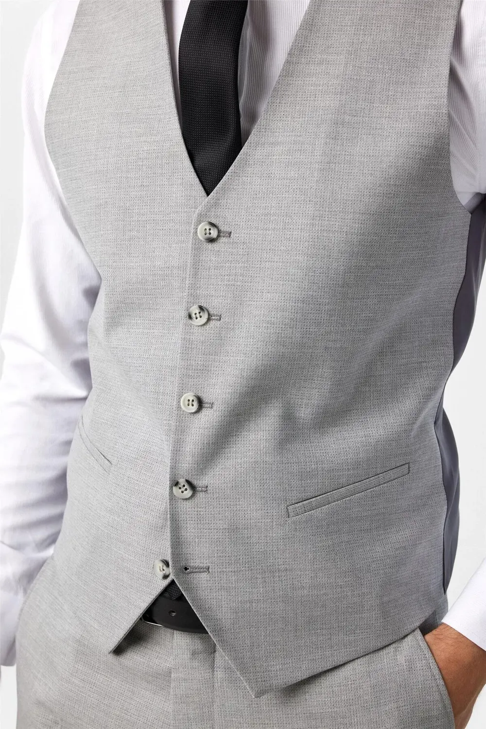 Süvari Gri Slim Fit Desenli Mono Yaka 6 Drop Yelekli Klasik Takım Elbise