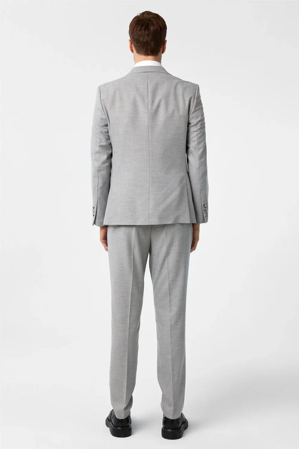 Süvari Gri Slim Fit Desenli Mono Yaka 6 Drop Yelekli Klasik Takım Elbise