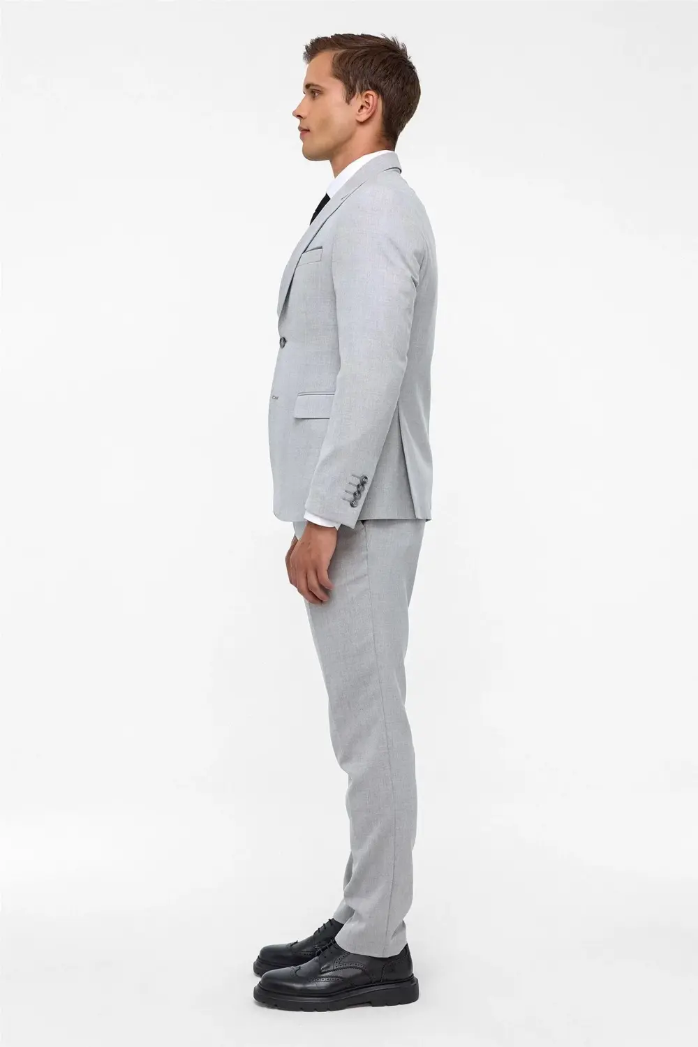 Gri Slim Fit Desenli Sivri Yaka 6 Drop Klasik Takım Elbise