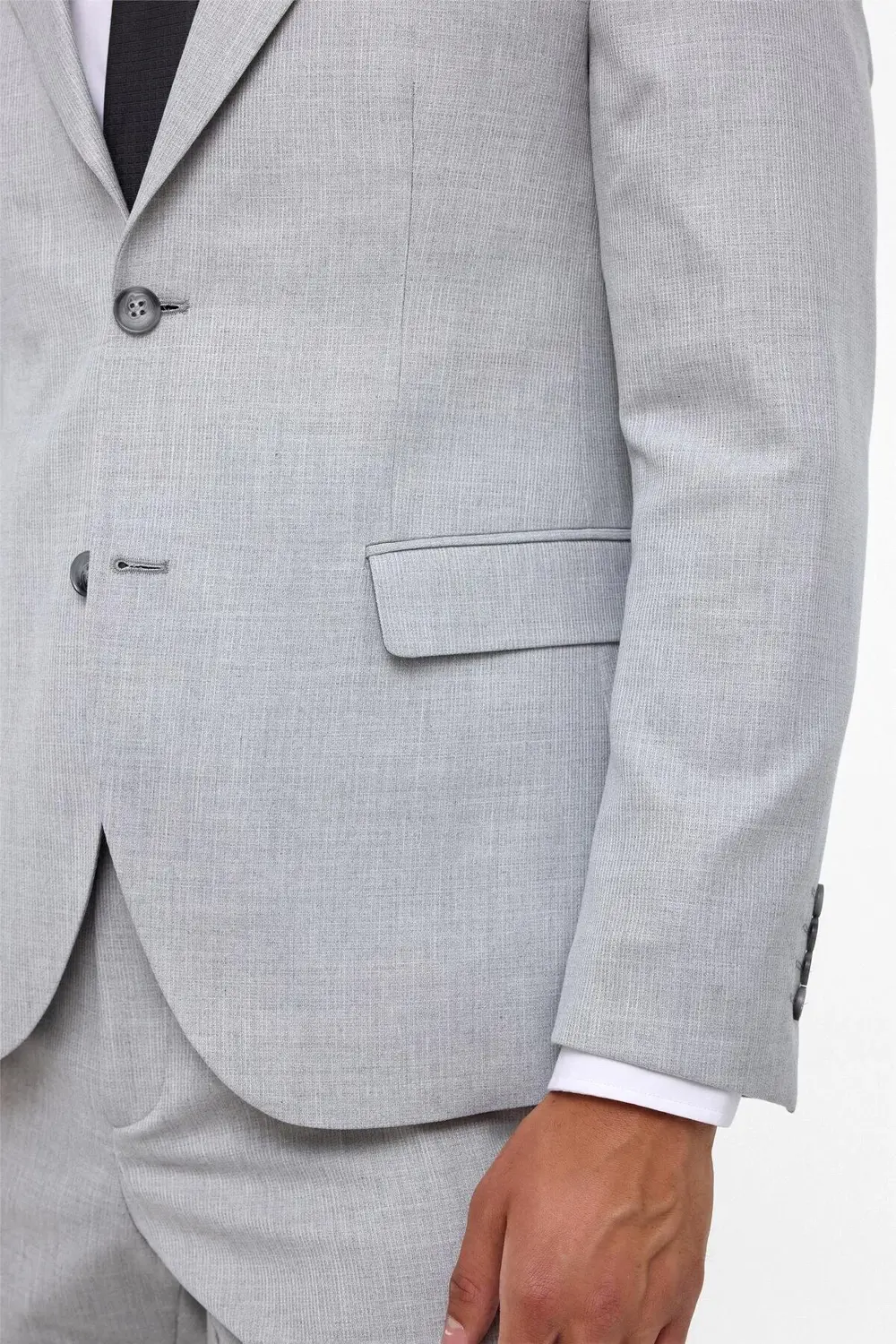 Gri Slim Fit Desenli Sivri Yaka 6 Drop Klasik Takım Elbise