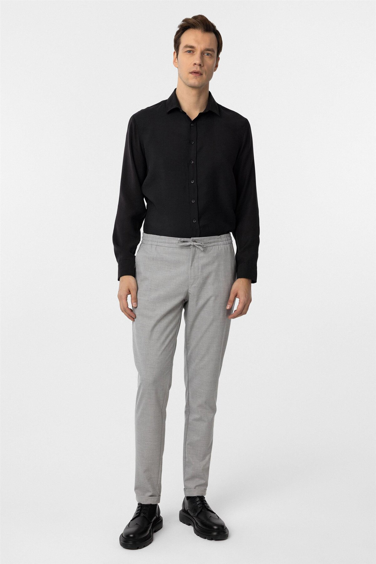 Süvari Gri Slim Fit Düz Jogger Pantolon