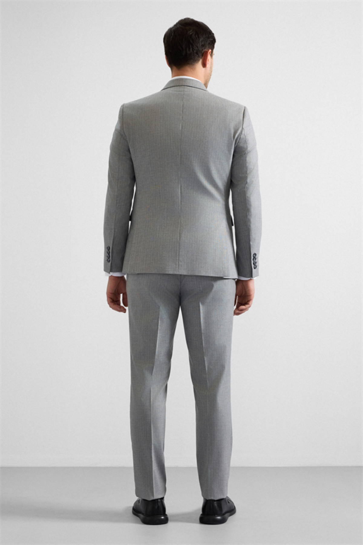 Gri Slim Kruvaze Yaka 6 Drop Takım Elbise