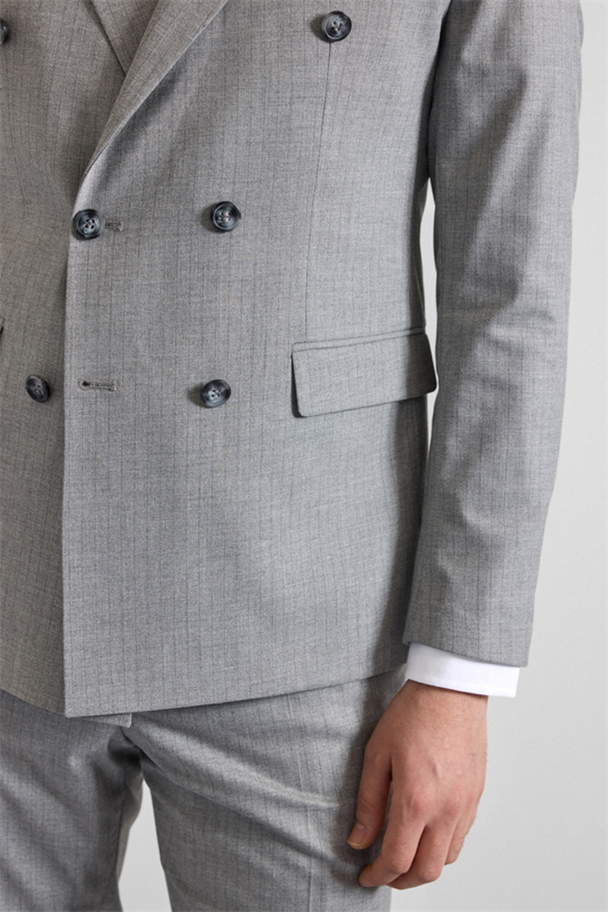 Gri Slim Kruvaze Yaka 6 Drop Takım Elbise