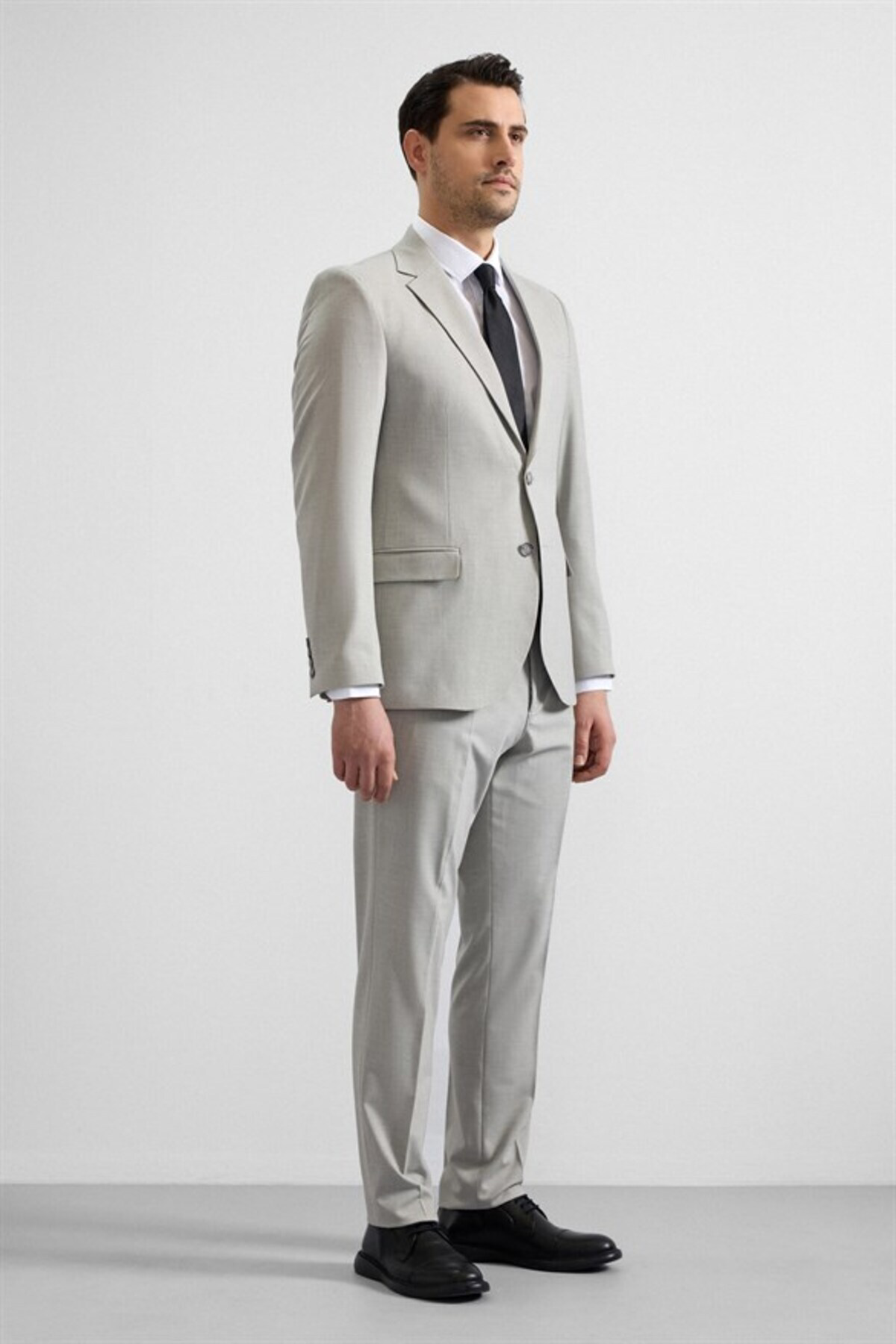 Gri Slim Sivri Yaka 6 Drop Takım Elbise
