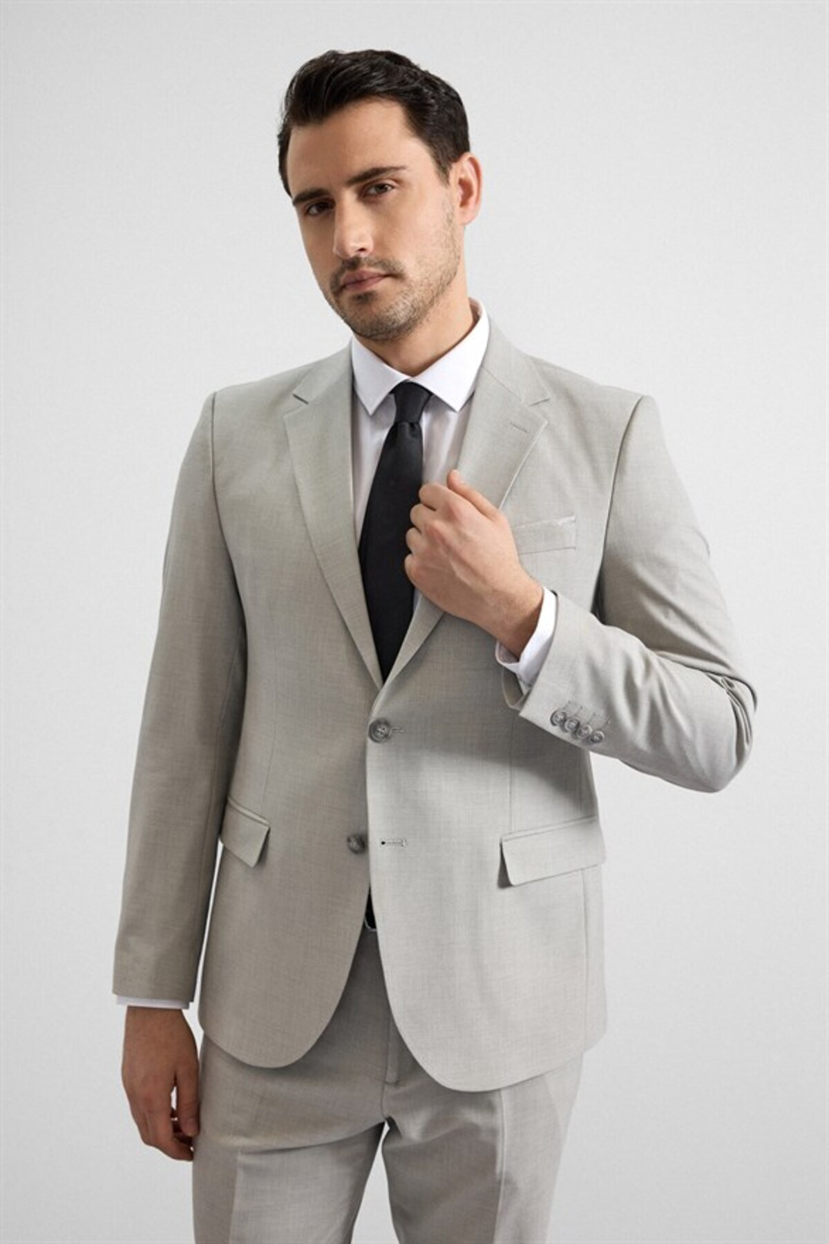 Gri Slim Sivri Yaka 6 Drop Takım Elbise