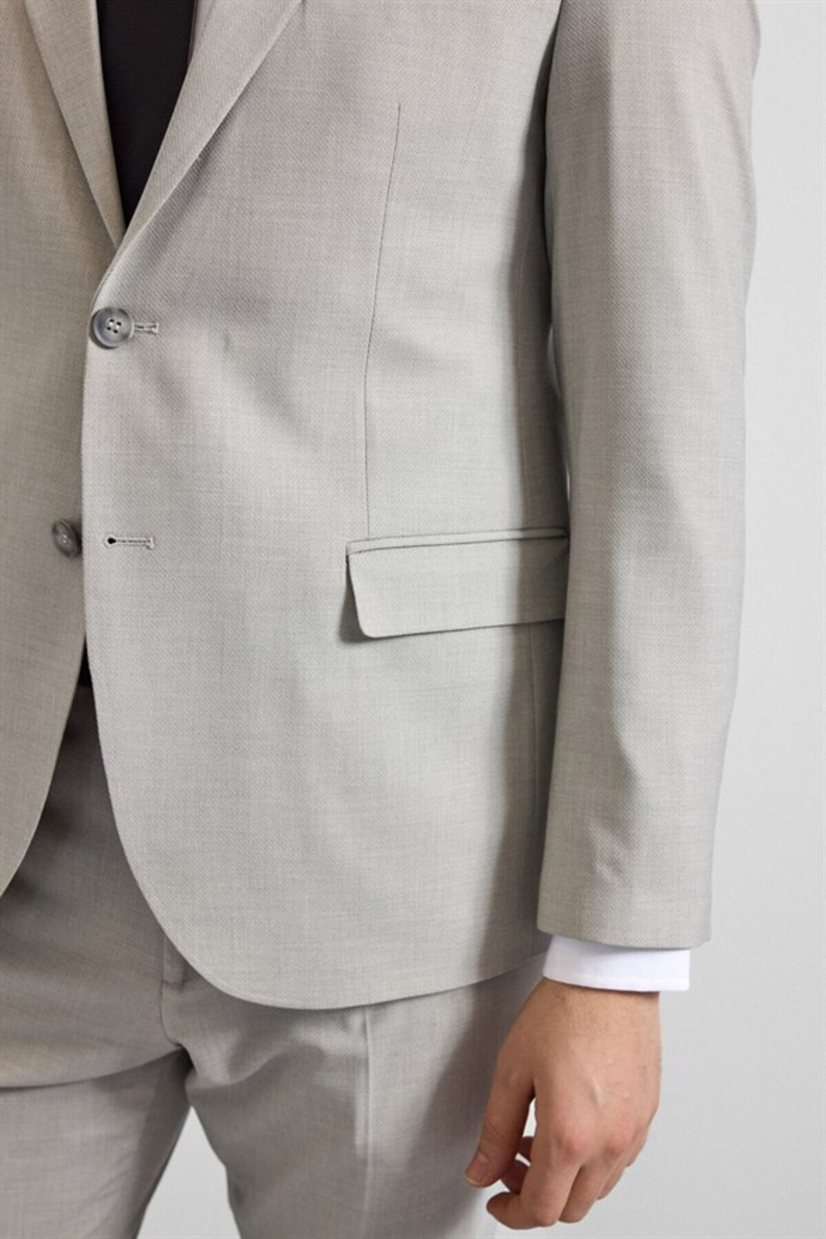 Gri Slim Sivri Yaka 6 Drop Takım Elbise