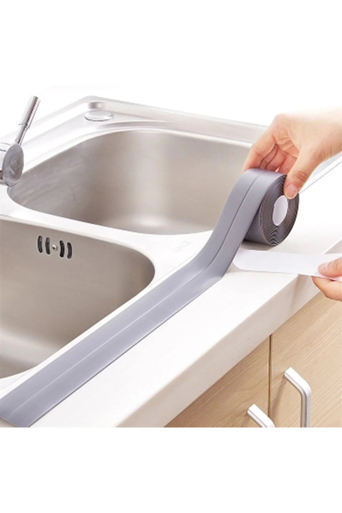 Gri Su Sızdırmaz Bant Lavabo Küvet Kenar Bandı (3.2M) (8585) Yeni