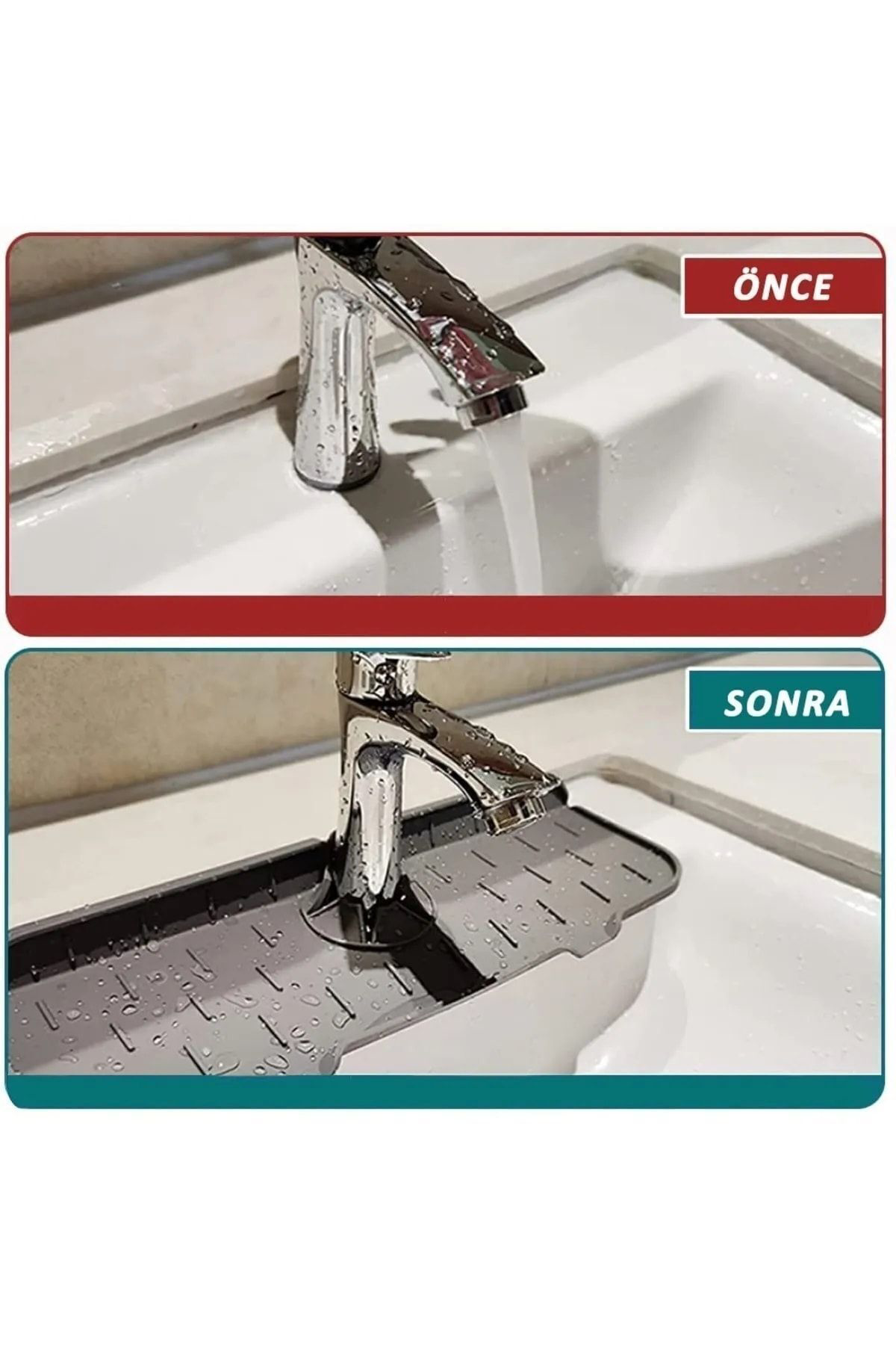 Gri Su Tutucu Musluk Matı Mutfak Banyo Için Koruyucu Musluk Lavab