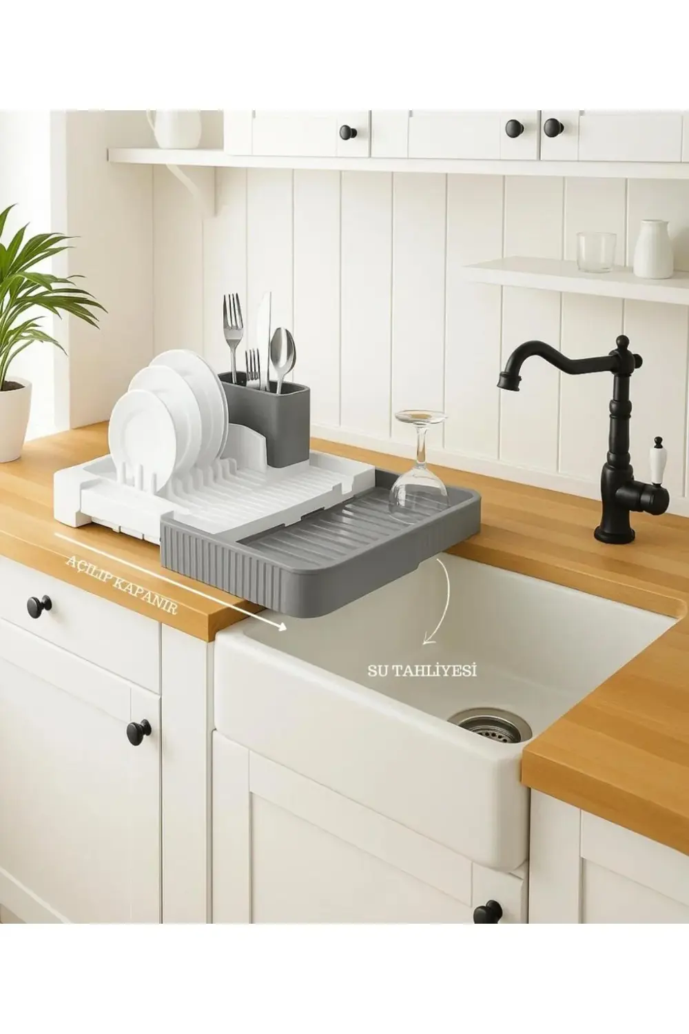 GRİ Sürgülü Bulaşıklık – Ayarlanabilir Paslanmaz Plastik Bulaşık