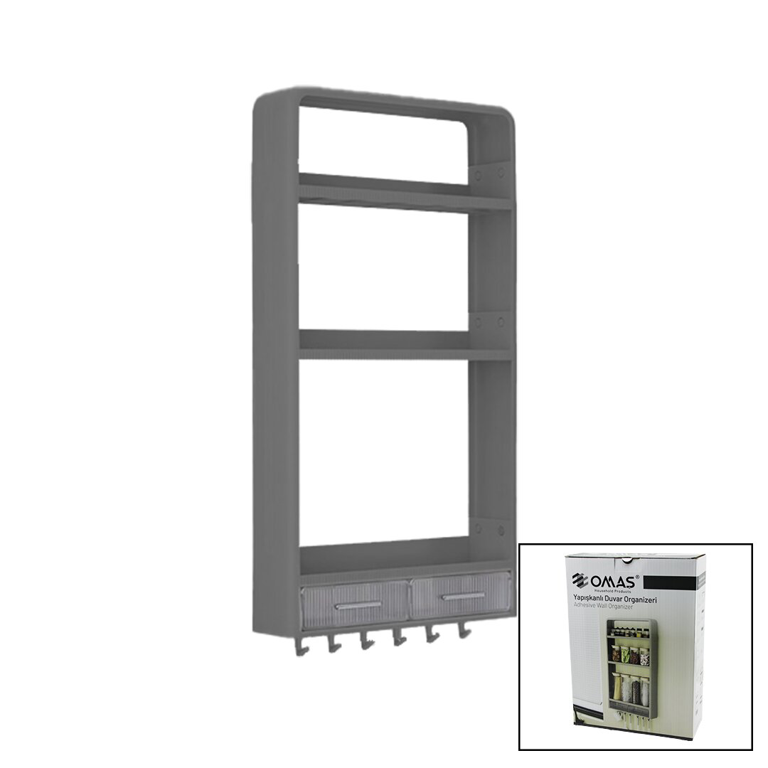 GRİ YAPIŞKANLI DUVAR ORGANİZERİ PLASTİK 3 RAF=14CM-19CM-30CM - 2 