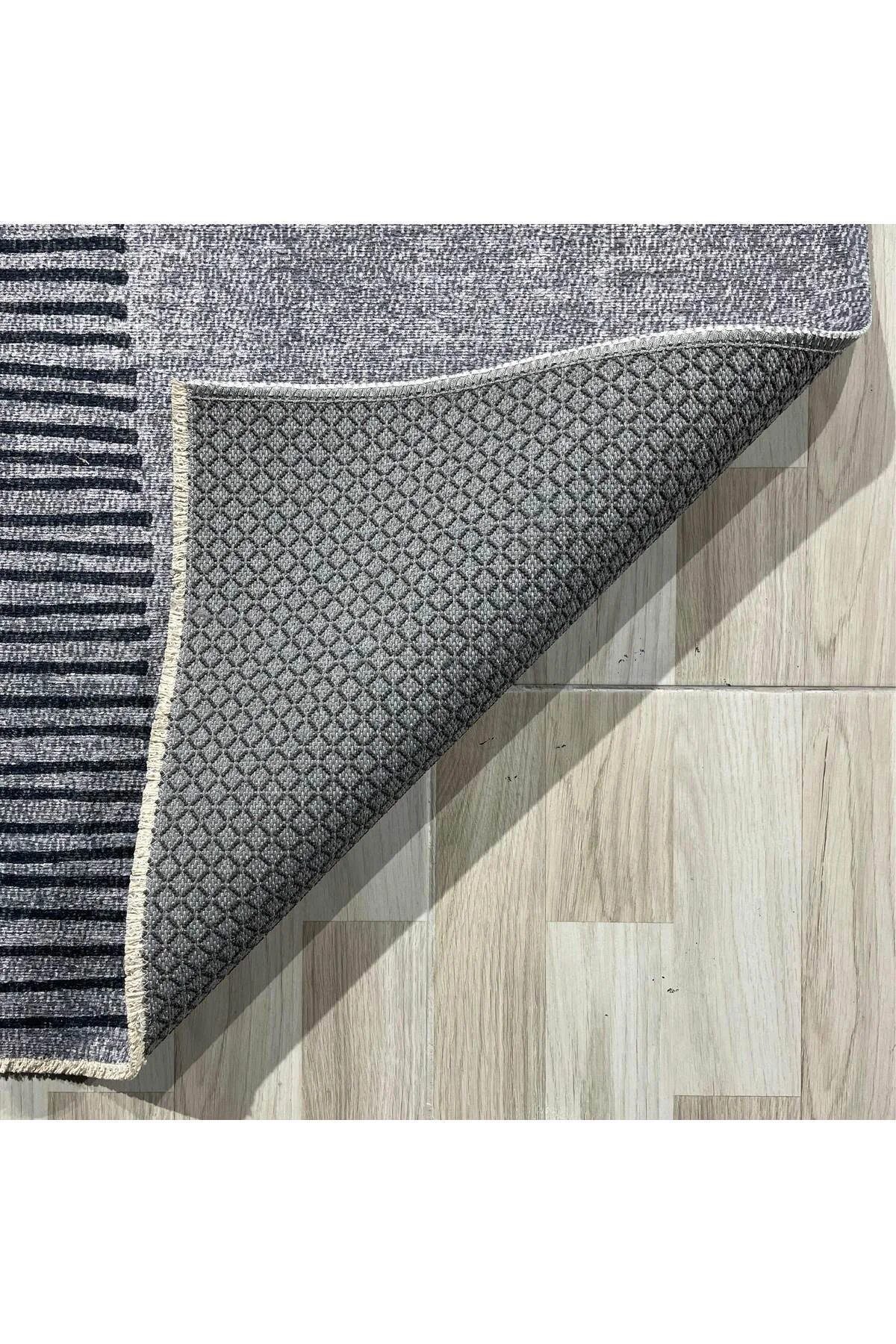 Gri Yeşil Modern Şönil Halı Kilim Yolluk Kaymaz Yıkanabilir Yatak