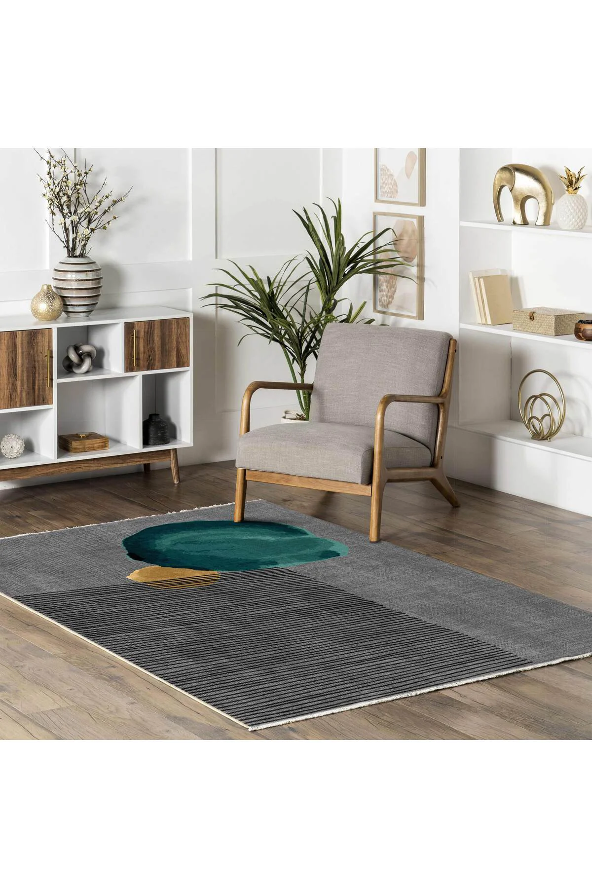 Gri Yeşil Modern Şönil Halı Kilim Yolluk Kaymaz Yıkanabilir Yatak