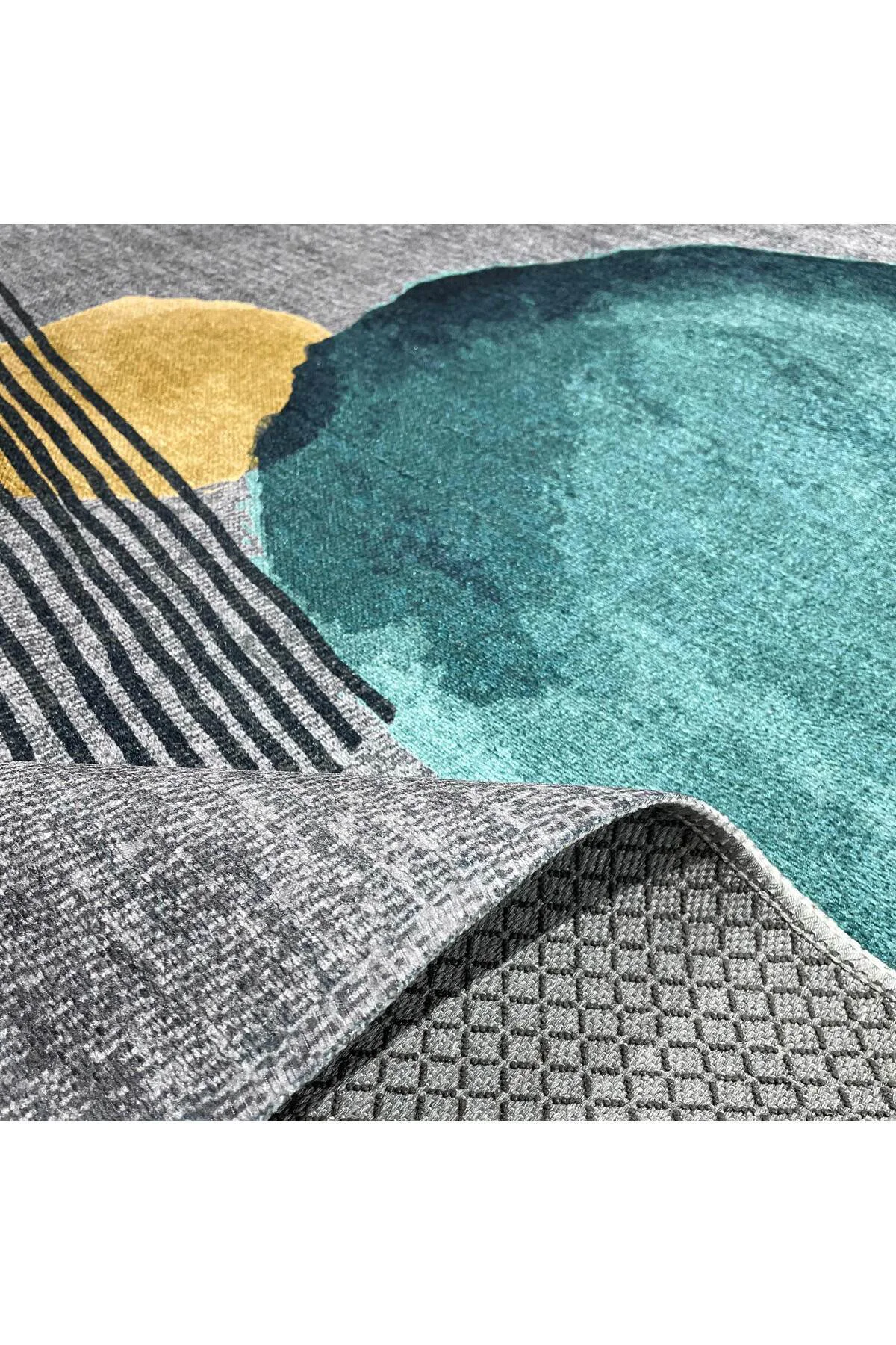 Gri Yeşil Modern Şönil Halı Kilim Yolluk Kaymaz Yıkanabilir Yatak