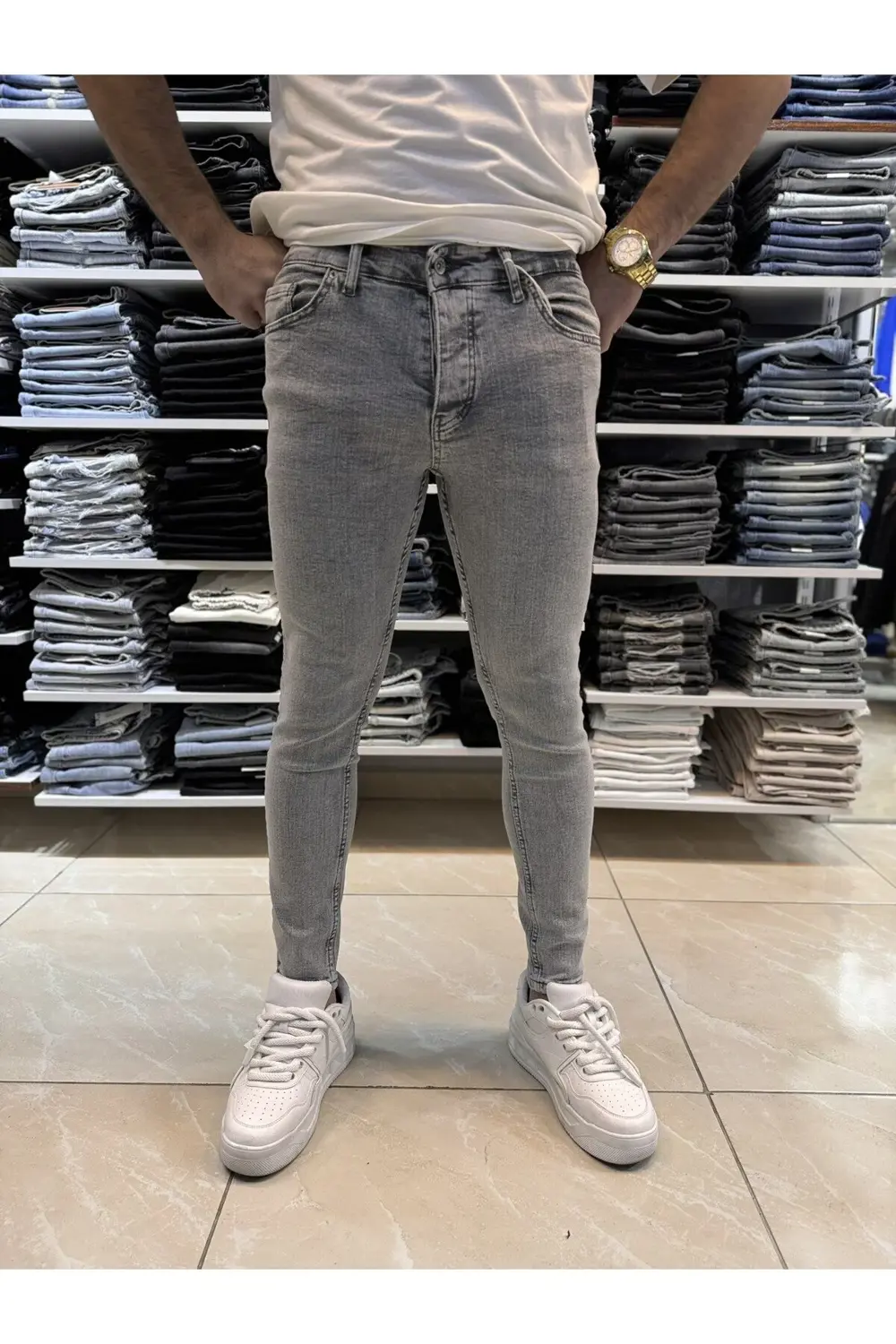 Gri Yıkamalı Skinny Fit Jean 529CslKe