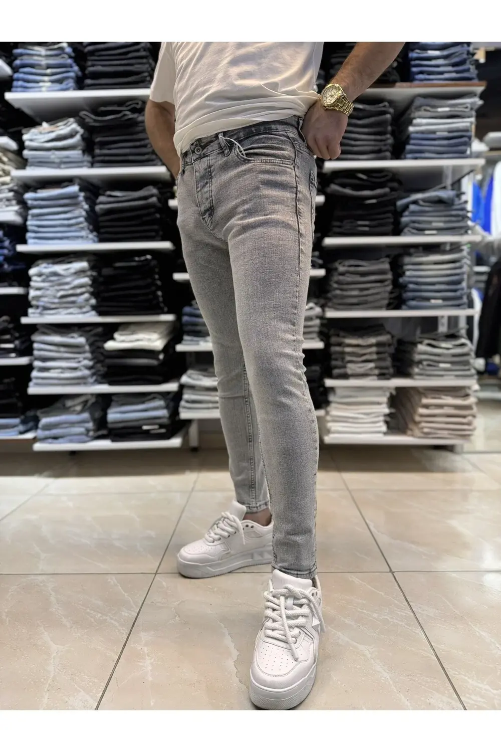 Gri Yıkamalı Skinny Fit Jean 529CslKe