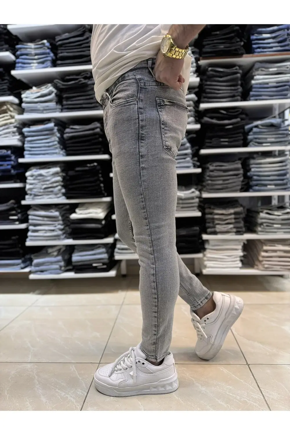 Gri Yıkamalı Skinny Fit Jean 529CslKe