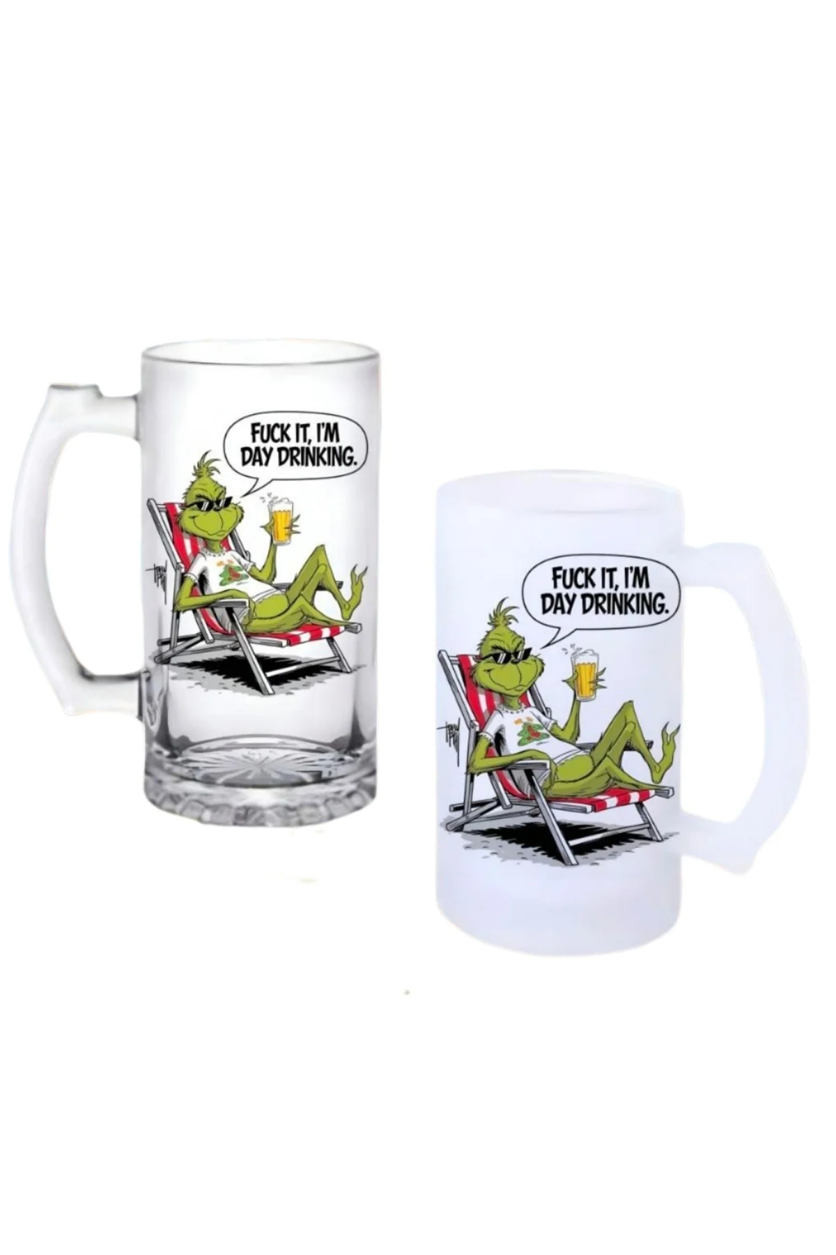 Grinch Kulplu Bira Bardağı Buzlu veya Şeffaf Seçenekli 084