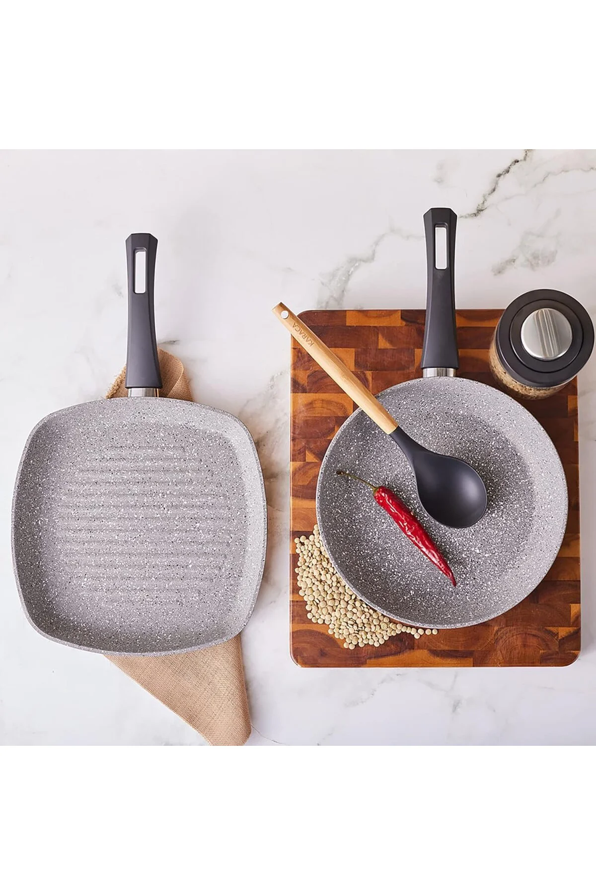 Gris Bio Granit Tava ve Grill Seti Gris Bio Granit Tava ve Grill Seti