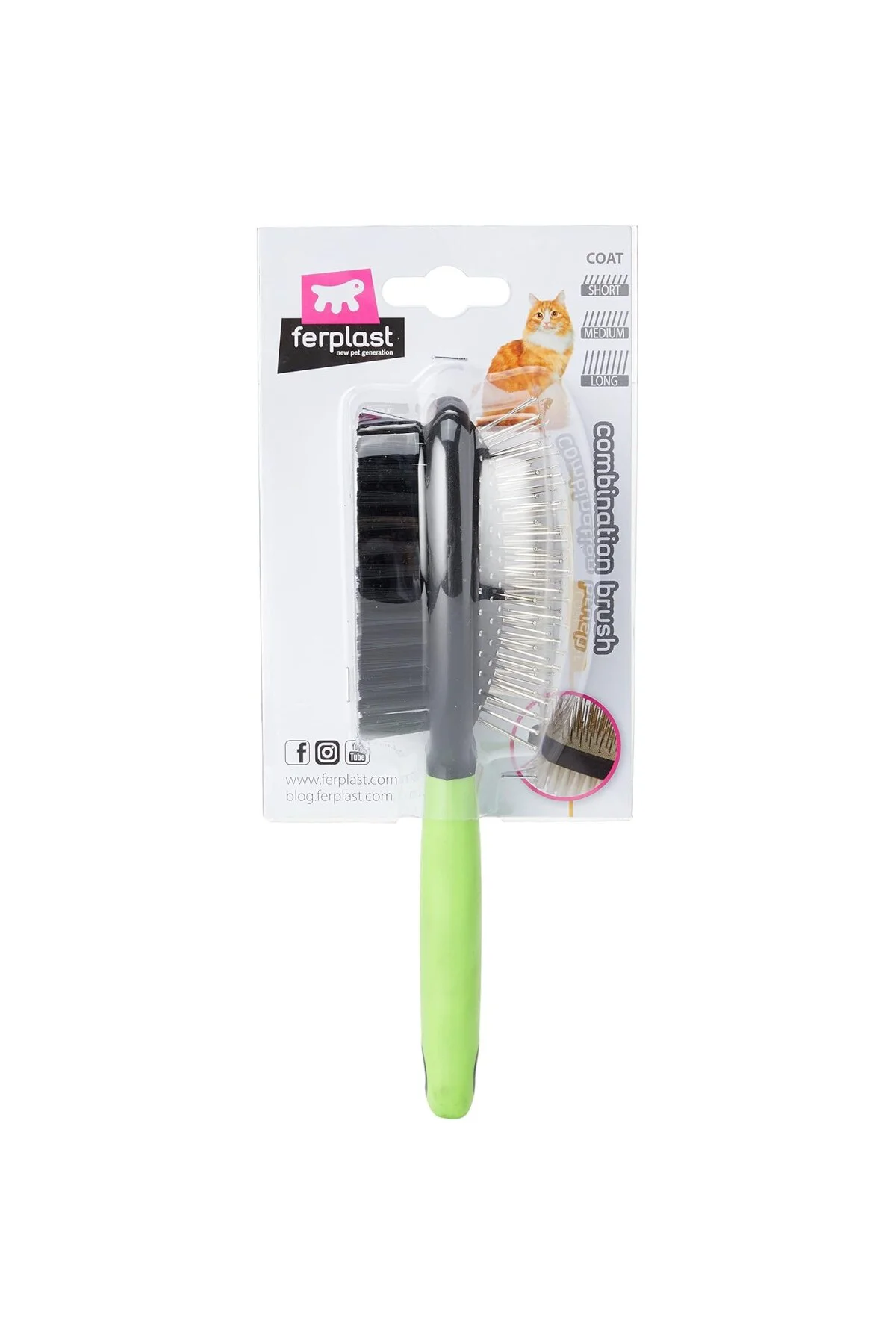 Gro 5798 Çift Taraflı Kedi Tüy Fırçası, S, Green, Double
